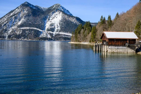 Csónakház Walchensee Ben Télen — Stock Fotó