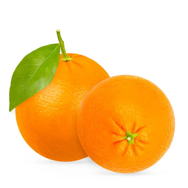 Aísla Fruta Dos Naranjas Enteras Sobre Fondo Blanco Recortando Camino —  Fotos de Stock