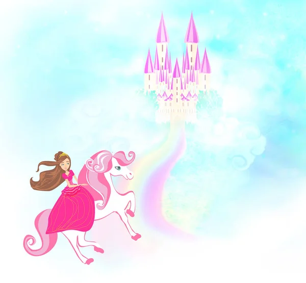 Unicorno Fata Principessa Arcobaleno Magia Fiaba Magico Fantasia Viola Acquerello — Foto Stock