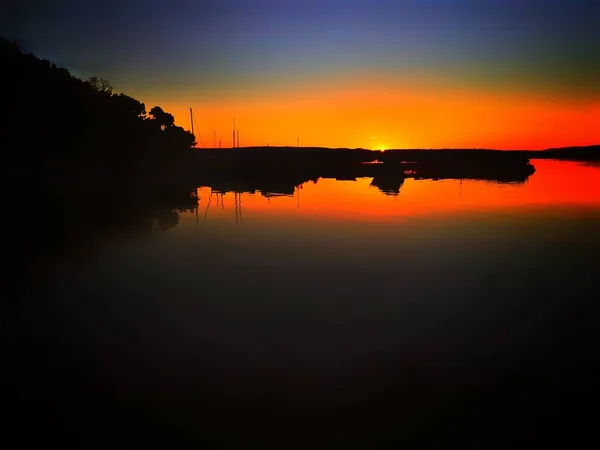 Pôr Sol Sobre Lago — Fotografia de Stock