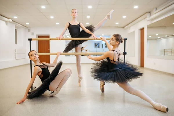 Elegantes Bailarinas Adolescentes Posa Barra Clase Escuela Ballet Bailarinas Clase —  Fotos de Stock