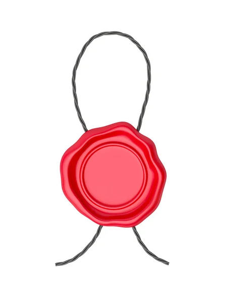 Rotes Wachssiegel Mit Seil Isoliert Auf Weißem Hintergrund — Stockfoto