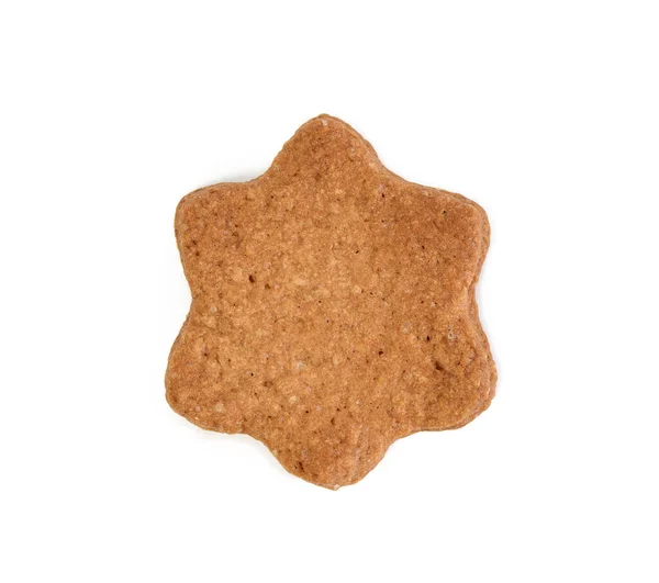 Star Shaped Baked Chocolate Gingerbread Cookie Isolated White Background Top — Stock Photo, Image