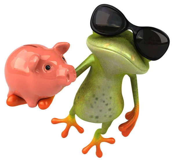 Divertido Personagem Desenho Animado Com Piggy Bank Ilustração — Fotografia de Stock