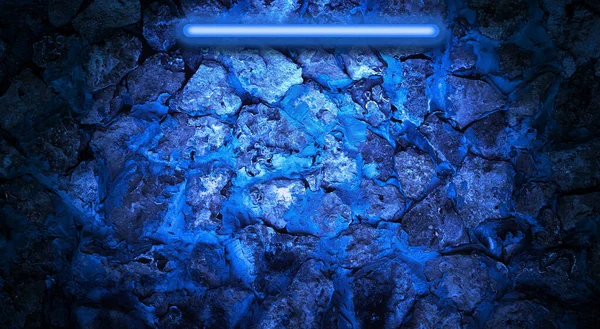 Pared Ladrillo Iluminado Color Azul Neón Fondo Abstracto Espacio Copia —  Fotos de Stock