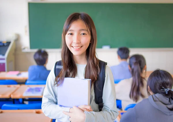 Retrato Asiático Bonito Estudante Adolescente Sala Aula — Fotografia de Stock