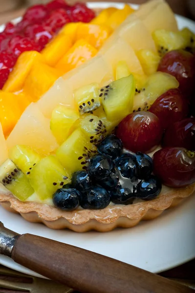 Delicious Fresh Fruit Cake Berries Fruits — Stock Photo, Image