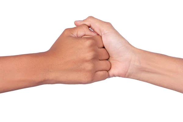 Две Руки Женщин Держащих Руку Белом Фоне — стоковое фото