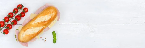 Baguette Sub Sándwich Con Pancarta Espacio Copia Jamón Queso Desde — Foto de Stock