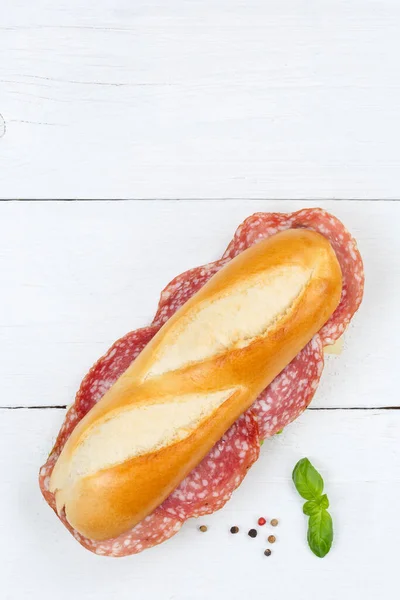 Sub Smörgås Baguette Med Salami Porträtt Format Copyspace Kopiera Utrymme — Stockfoto