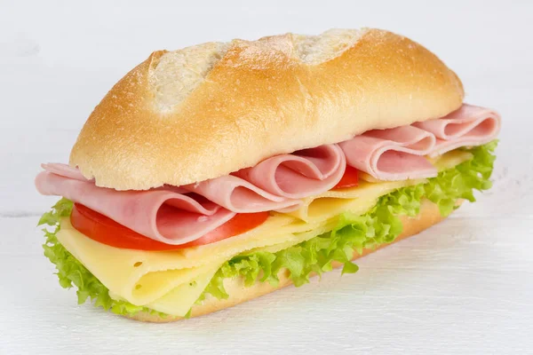 Sandwich Jambon Fromage Frais Sur Bois — Photo