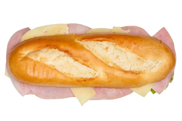 Baguette Sub Sándwich Con Jamón Queso Arriba Aislado Sobre Fondo — Foto de Stock