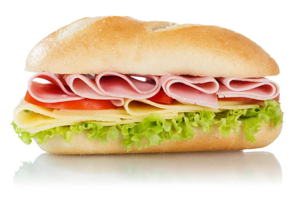 Sub Sándwich Con Jamón Queso Del Lado Aislado Sobre Fondo —  Fotos de Stock