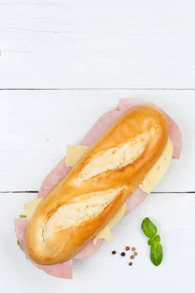 Sous Baguette Sandwich Avec Jambon Fromage Format Portrait Copyspace Copier — Photo