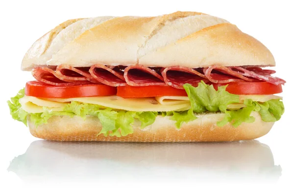 Sub Sandwich Con Prosciutto Formaggio Dal Lato Isolato Fondo Bianco — Foto Stock