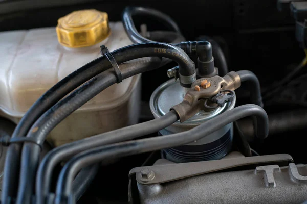 Detalhe Filtro Diesel Dentro Compartimento Motor Carro — Fotografia de Stock