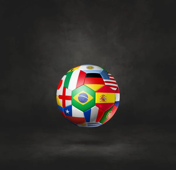 Fußballball Mit Nationalflaggen Auf Schwarzem Studiohintergrund Illustration — Stockfoto