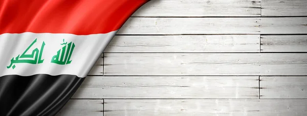 Iracka Flaga Białej Ścianie Poziomy Baner Panoramiczny — Zdjęcie stockowe