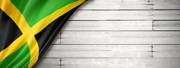 Drapeau Jamaïque Sur Vieux Mur Blanc Bannière Panoramique Horizontale — Photo