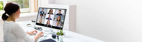 Chamada Videoconferência Online Reunião Webinários Remotos — Fotografia de Stock