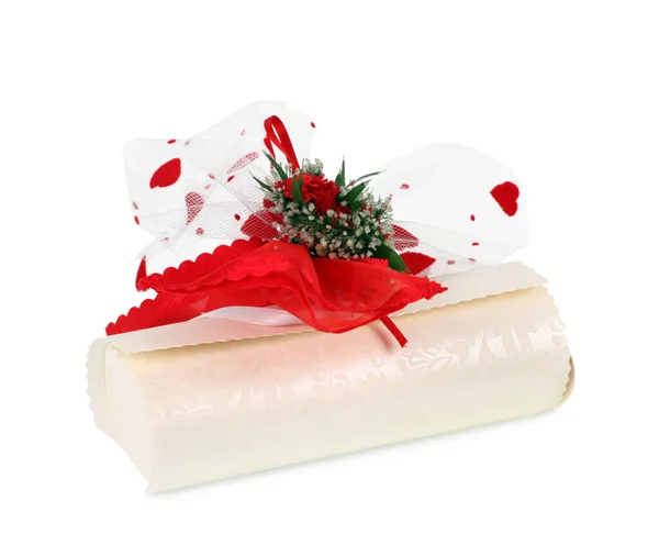 Christmas Decoration Red Ribbon Isolated White Background — Stock Photo, Image