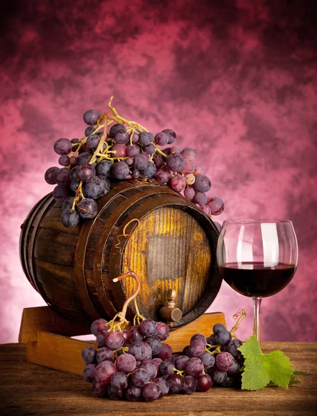 Red Wine Grapes Wooden Table Stock Image