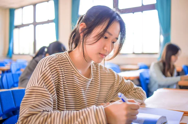 Junge Studentin Lernt Der Schule — Stockfoto