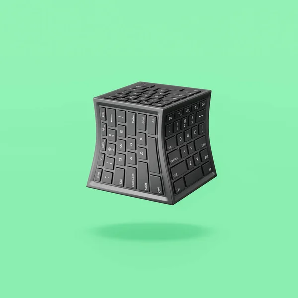 Forma Cubo Desenhos Animados Com Teclado Computador Rostos Isolados Fundo — Fotografia de Stock