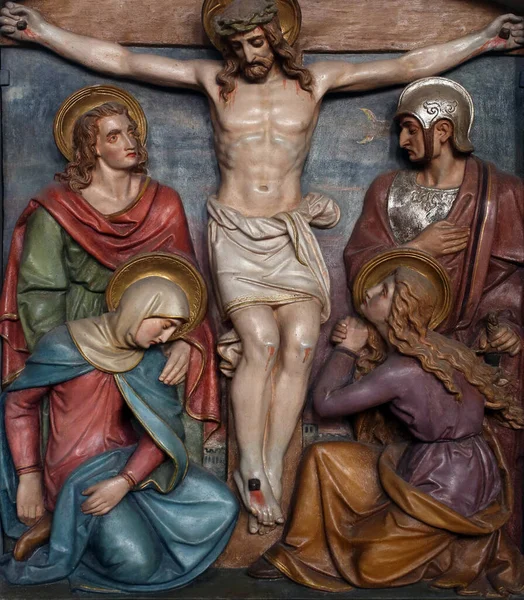 Ιησούς Πεθαίνει Στο Σταυρό 12Ο Σταθμοί Του Σταυρού Ενοριακή Εκκλησία — Φωτογραφία Αρχείου