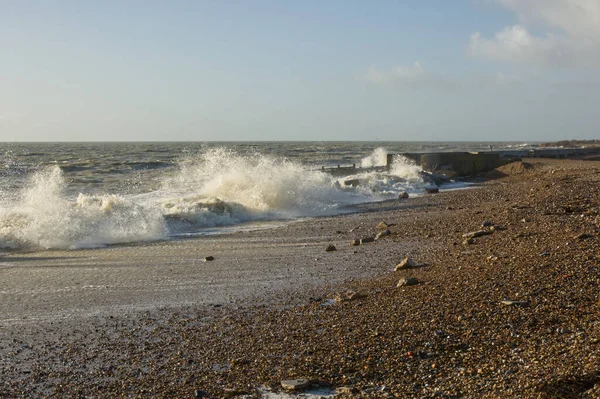 Stormy Weather Waves Shingle Beach Climping Littlehampton West Sussex England — Stock Photo, Image