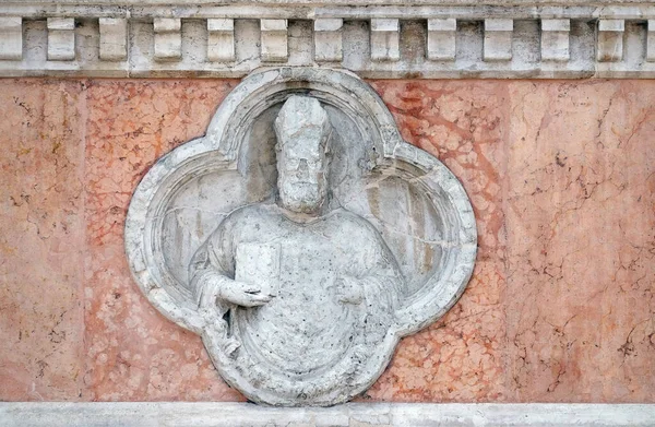 Santo Ambrósio Por Giovanni Riguzzo Relevo Fachada Basílica San Petronio — Fotografia de Stock