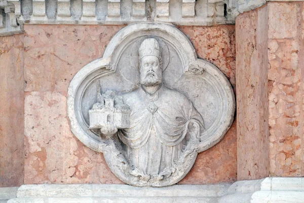 Saint Petronio Giovanni Riguzzo Relief Facade San Petronio Basilica Bologna — Zdjęcie stockowe