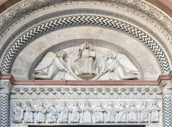 Portale Centrale Della Cattedrale San Martino Lucca Lunette Raffigura Redentore — Foto Stock