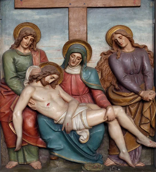 Jesus Kropp Tas Bort Från Korset Stationer Korset Församlingskyrkan Peter — Stockfoto