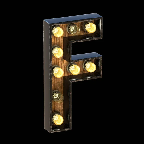Glödlampor Typsnitt Brev Render Illustration Isolerad Svart Bakgrund — Stockfoto