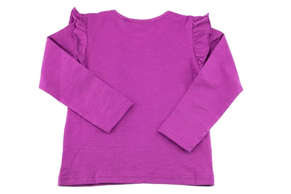 아이들은 셔츠를 외운다 배경에 소녀를 아름다운 분홍색 긴소매 티셔츠를 입었다 — 스톡 사진