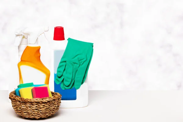 Evde Bahar Temizliği Temizleme Ürünlerinin Temizlik Malzemelerinin Soyut Parlak Arka — Stok fotoğraf