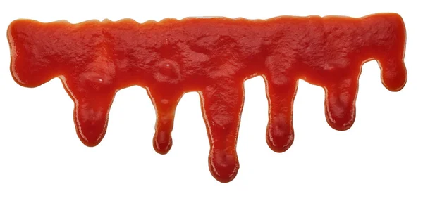 Капли Красного Томатного Кетчупа Протекающие Сверху Изолированные Белом Фоне — стоковое фото