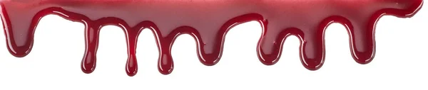 Strip Liquid Strawberry Cherry Sauce Flowing White Background — Stock Photo, Image