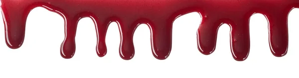 Gotas Sanguinolenta Salsa Dulce Cereza Roja Fresa Fluyendo Sobre Fondo —  Fotos de Stock