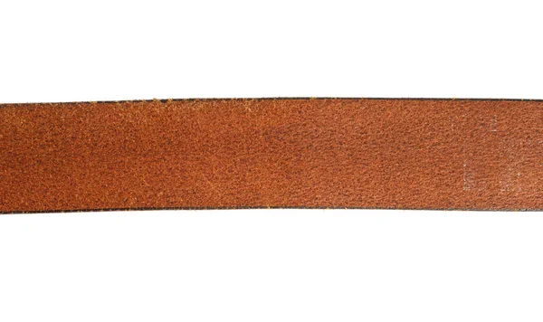Fragment Eines Braunen Ledergürtels Isoliert Auf Weißem Hintergrund Nahaufnahme — Stockfoto