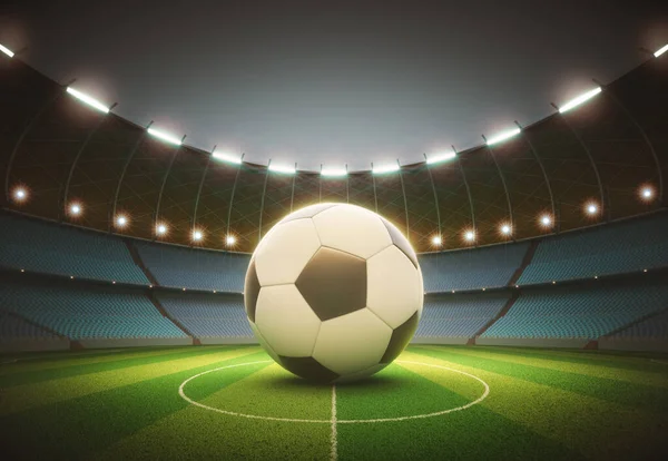 球技場の照明付きサッカーボール — ストック写真