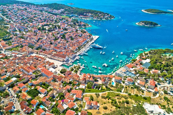 Cidade Baía Hvar Vista Aérea Porto Iatismo Arquipélago Dalmácia Croácia — Fotografia de Stock