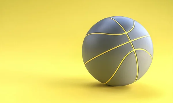 Γκρι Μπάλα Του Μπάσκετ Κίτρινο Φόντο Απόδοση — Φωτογραφία Αρχείου
