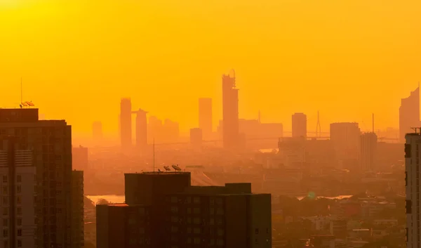 Air Pollution Smog Fine Dust Pm2 Covered City Morning Orange — Stock Photo, Image