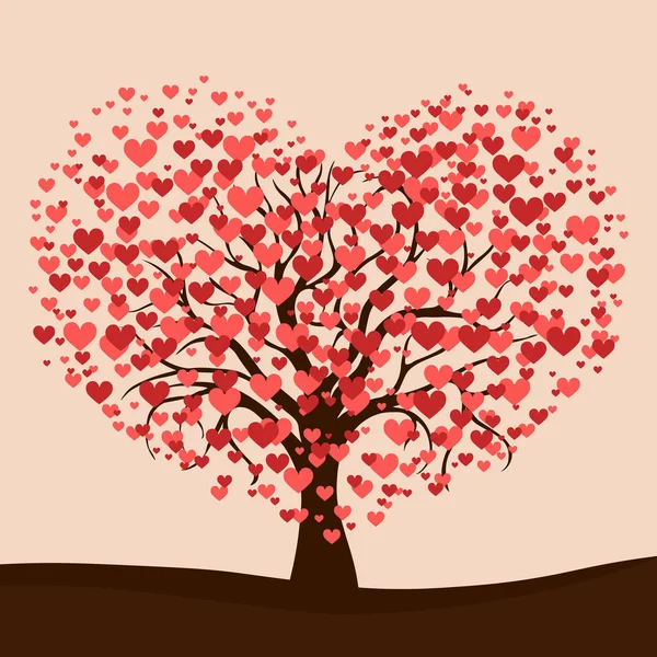 Árbol Realista Floreciendo Con Corazones Rojos Ilustración Vectorial — Foto de Stock