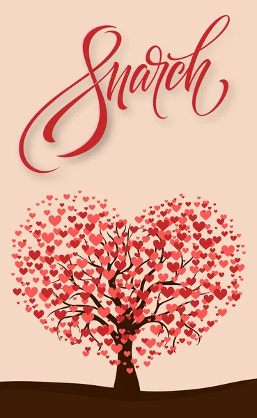 Реалистичное Дерево Цветущее Красными Сердцами Поздравления Марта Векторная Иллюстрация — стоковое фото