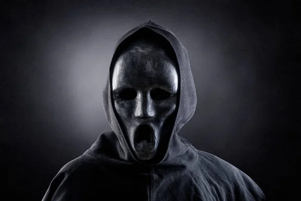Conceito Assustador Halloween Cena Terror Com Crânio Máscara — Fotografia de Stock