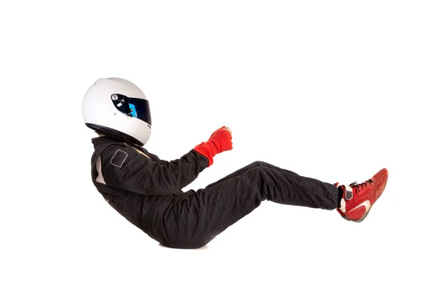 Young Man Black Helmet White Gloves Isolated Background — Stock Photo, Image