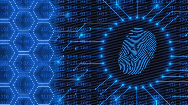 Fingerprint 요소를 연결하는 코드의 파란색 추상적 이미지 승인에 스캐닝 시스템 — 스톡 사진